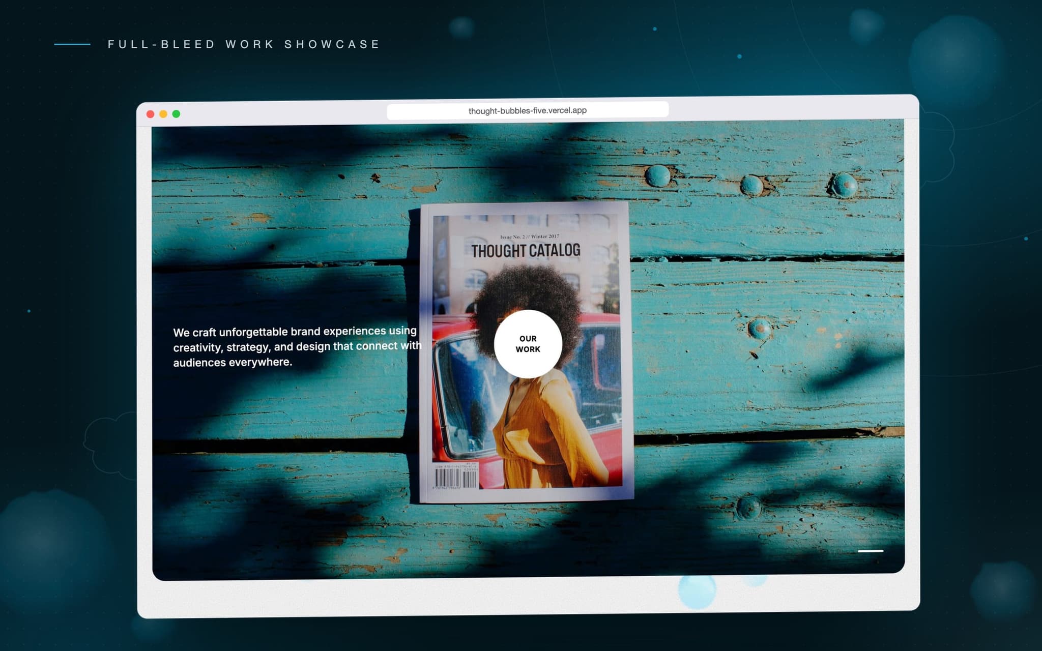 Full-bleed work slider that opens into the portfolio